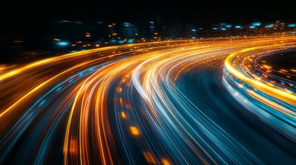 A stunning illustration of swirling data streams with neon highlights and explosive elements, capturing the essence of hyper-speed travel, isolated on a dark backdrop