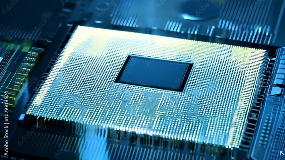 Poster microchip close-up revealing intricate internal structure and design generative ai