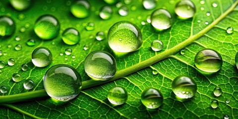 Water drops glistening on a vibrant green leaf, nature, rainy, fresh, dew, close-up, macro, beauty, purity, growth, greenery
