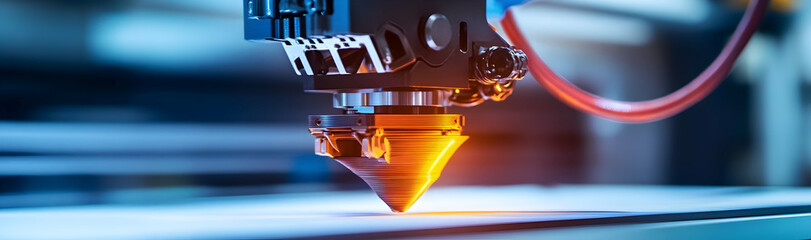 3D printer creating mechanical details with metal powder in a workshop  -