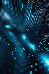 Obraz premium Abstract blue wave pattern with glowing dots creating a sense of depth and movement in a futuristic digital landscape for technology backgrounds and design projects