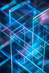 Obraz premium Abstract Composition of Clear Geometric Shapes with Colorful Reflections and Light Effects in a Futuristic Digital Environment