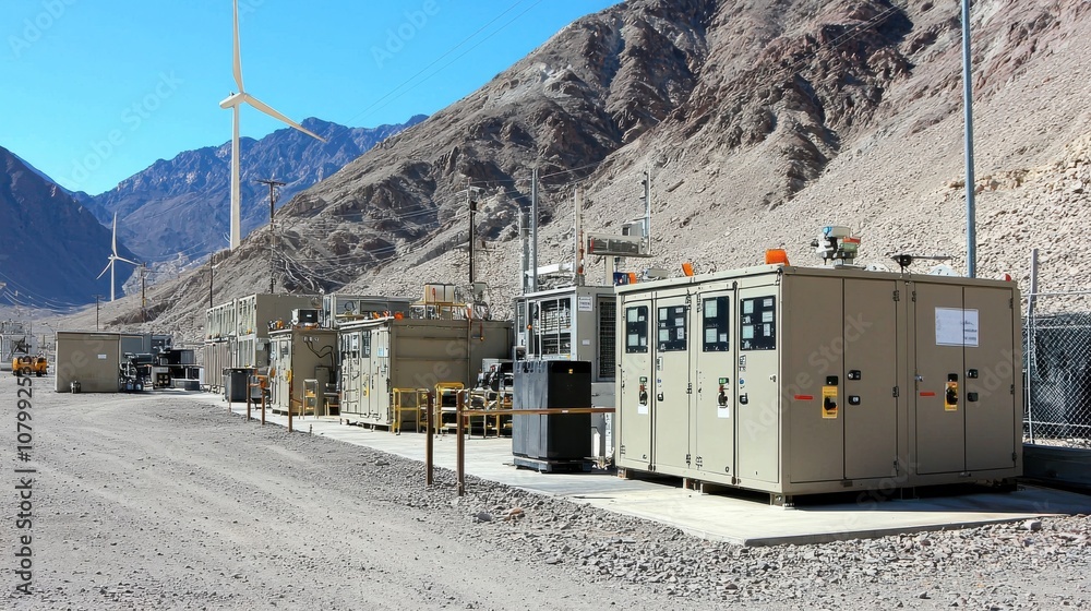 Aufkleber implementing energy storage systems at remote wind power farm low resolution industrial environment 