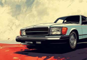 Vintage Car Illustration on Abstract Background, Retro Style Artwork wallpaper
