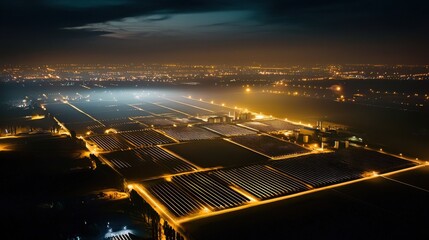 Harnessing renewable energy solar field with energy storage tanks urban area aerial view sustainable development
