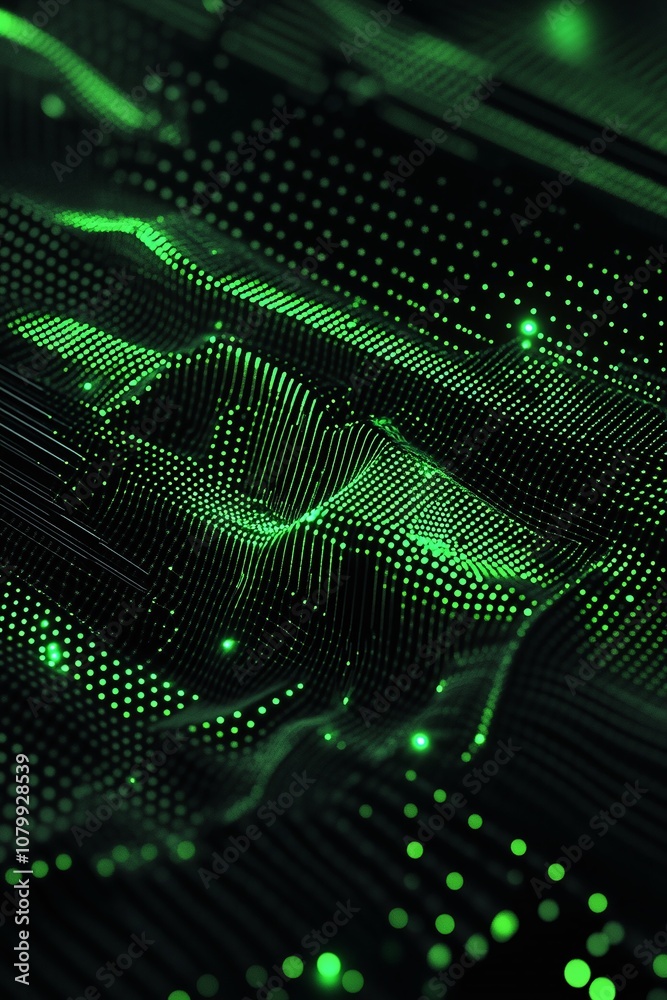 Poster abstract digital background with green dots and lines creating an energetic and dynamic flow visual 