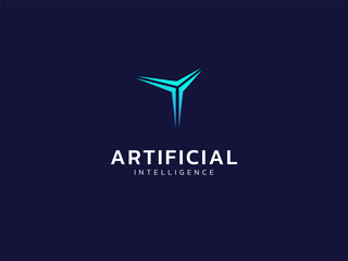 Obraz premium Artificial intelligence with abstract Triangle shapes technology Analysis logo vector design concept. AI technology logotype symbol for advance technology, ui, identity, new tech, robot, automation.