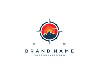 mountain compass logo vector design template