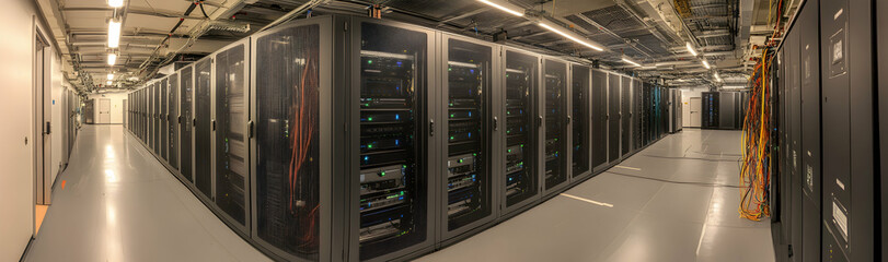 Data center server room with organized infrastructure  -