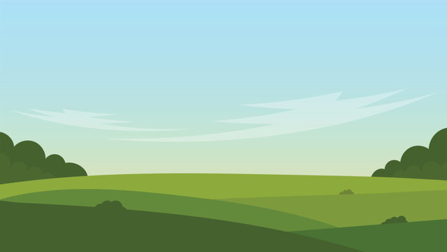 Fototapeta nature landscape cartoon scene background with green hills and blue sky