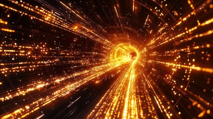 Fototapeta premium An intricate visualization of glowing data trails and explosive elements, embodying the concept of hyper-speed travel, set against a minimalist color backdrop