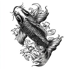 Detailed Koi Fish Tattoo Swimming Upwards with Intricate Scale Work and Flowing Fins Symbolizing Strength and Perseverance