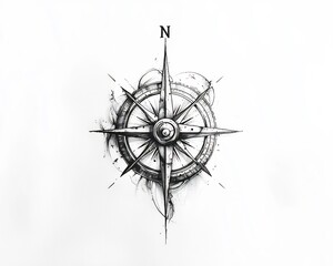 Stylized Compass Tattoo Representing Direction and Journey Through Life