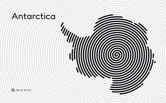 Creative circle map of Antarctica. Spiral fingerprint series