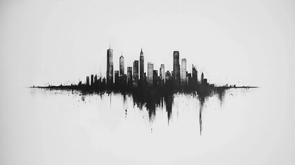 Minimalist Cityscape Skyline Tattoo Design with Clean Sharp Lines on White Background