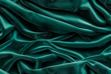 Fototapeta premium Close-up shot of silky, green fabric arranged in soft, flowing folds, creating a visually pleasing background with a touch of luxury and elegance.