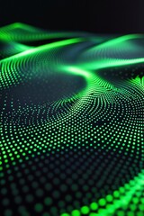 Obraz premium Abstract Green Wave Pattern with Dots and Soft Lighting on a Dark Background for Modern Design and Technology Applications