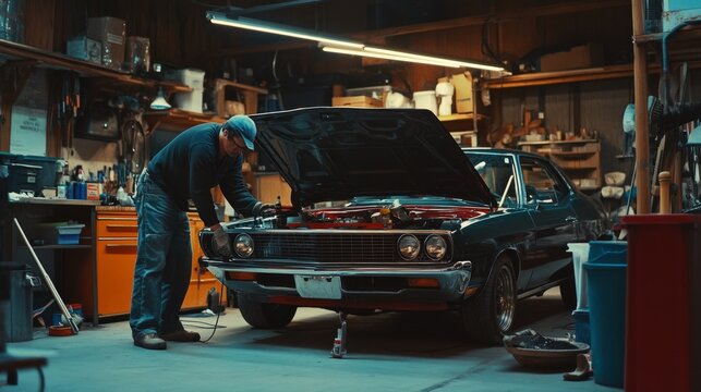 Classic Car Repair in a Garage