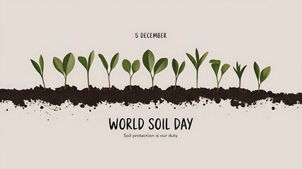 World Soil Day Minimalist Banner Featuring Fresh Green Seedlings Emerging from Rich Soil in a Clean, Modern Design - December 5
