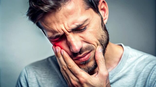 Adult male experiencing severe toothache, emphasizing the importance of dental care and oral hygiene, ideal for healthcare and dental services marketing