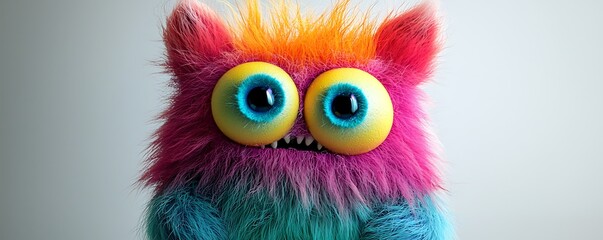 Fototapeta premium Adorable furry monster with colorful features.