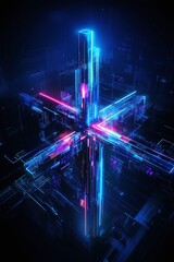 Fototapeta premium Abstract Neon Tech Background with Colorful Light Beams and Digital Elements for Futuristic Art, Technology, and Creative Projects in High Resolution