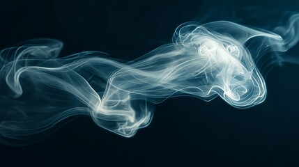 Fototapeta premium A delicate white smoke curl rising softly, creating a gentle atmosphere on a black background
