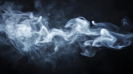 A delicate white smoke swirl capturing light, isolated on a black background,