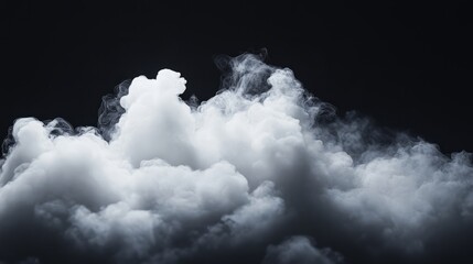 Obraz premium A dense white smoke cloud with soft gradients, isolated beautifully on a black background