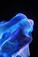 Abstract representation of glowing blue waves and dots creating a digital landscape, showcasing intricate patterns and vibrant light in a dark background.
