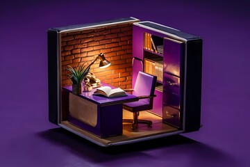 "Intricately Designed Miniature Office Inside a Book"