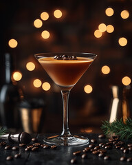 An espresso martini served in a chic glass, garnished with coffee beans, offering a rich and smooth blend of coffee and vodka for a sophisticated cocktail experience.