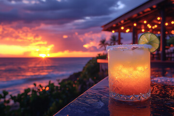 A refreshing margarita with a salted rim, lime wedge garnish, and a crisp, citrusy taste—perfect for summer or a lively celebration.