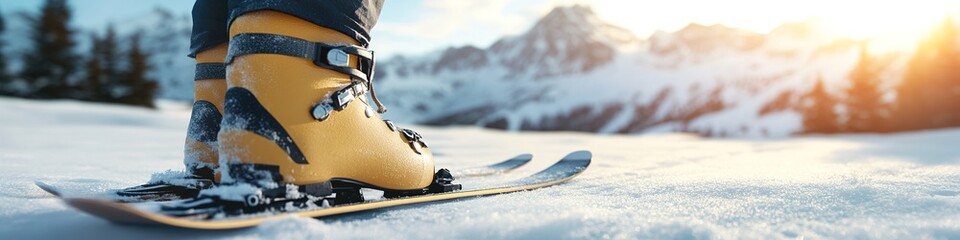 Close-Up of Colorful Ski Boots and Snowboard in a Vibrant 3D Illustration, Capturing the Excitement of Winter Outdoor Sports and Adventure. This Abstract Marketing Background Highlights the Thrill of 