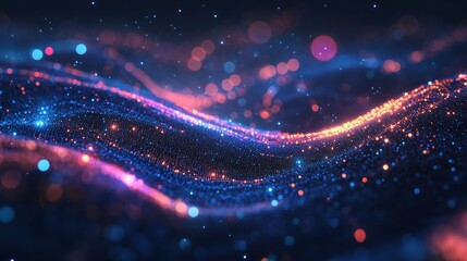 A futuristic data landscape with vibrant neon colors and explosive motion, capturing the essence of space travel,  blokchain, chip, server