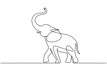 Elephant continuous line drawing of isolate animal wildlife outline simple vector icon