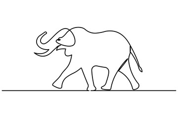 Elephant continuous line drawing of isolate animal wildlife outline simple vector icon