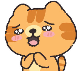 A cartoon cat with sparkling, teary eyes and clasped paws, looking touched and emotional.