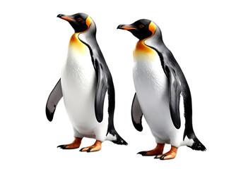 Fototapeta premium Two King Penguins Standing Side by Side on a transparent PNG background.