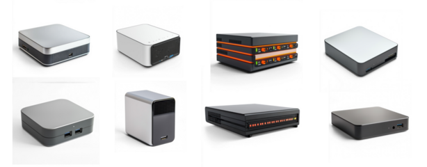 Collection of NAS device with a compact, sleek design. isolated on transparent background