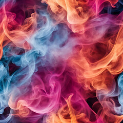 Fototapeta premium A vibrant abstract composition of colorful swirling smoke in hues of red, orange, pink, and blue on a black background, evoking a sense of energy, movement, and creativity.