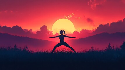 Silhouette of a Woman Meditating at Sunset