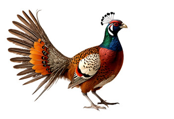 Colorful Male RingNecked Pheasant with Spread Tail on a transparent PNG background."