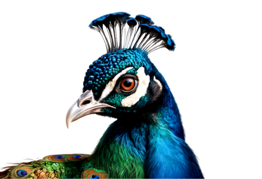 CloseUp Portrait of Peacock with Vibrant Blue Feathers adding to its majestic appearance