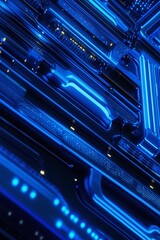 Obraz premium Futuristic Blue Circuit Board Design with Electric Glow, Ideal for Technology, Innovation, and Digital Backgrounds in Modern Concepts and Graphics