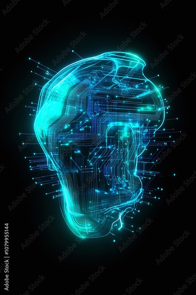 Poster futuristic digital brain with circuit patterns representing technology and artificial intelligence i