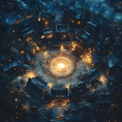 Illustration - Enchanting Village Night Magic Circle Fantasy
