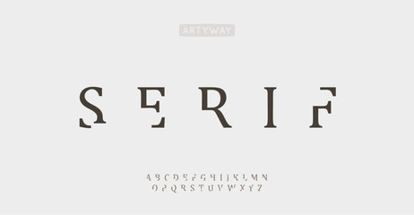 Minimalist modern typeface, futuristic serif letters, elegant refined cutout style for luxury branding, creative studio logo, sleek graphic signage, timeless headline typography. Vector typeset.
