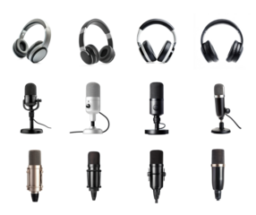Collection of Wireless headset with a sleek, modern look. isolated on transparent background