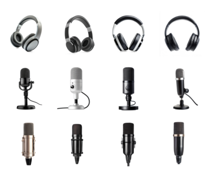 Collection of Wireless headset with a sleek, modern look. isolated on transparent background